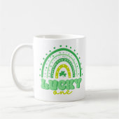 Blauer Klee und Regenbogen Lucky Eins Geburtstag Kaffeetasse (Links)