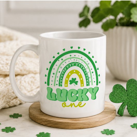Blauer Klee und Regenbogen Lucky Eins Geburtstag Kaffeetasse