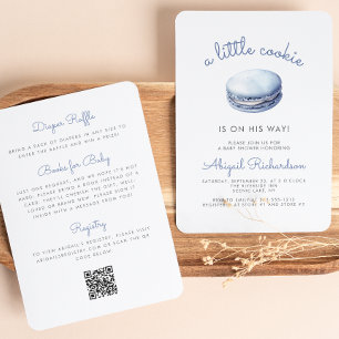 Blauer Kleiner Cookie Macaron QR Code Junge Babypa Einladung