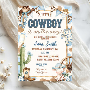 Blauer kleiner Cowboy auf dem Weg zur Babyparty Einladung