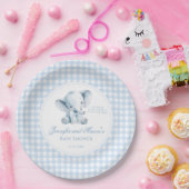 Blauer kleiner Erdnuss-Elefant mit Fliege Baby-Jun Pappteller (Party)