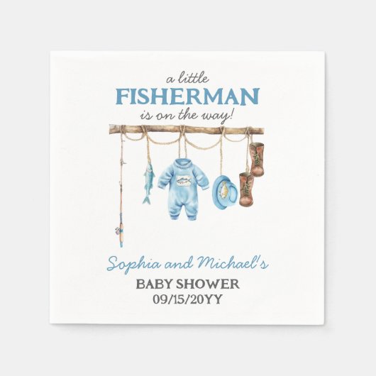 Blauer kleiner Fischer-Baby-Party Serviette (Vorderseite)