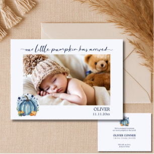 Blauer kleiner Kürbis-Baby-Junge-Foto-Ankündigung Ankündigung