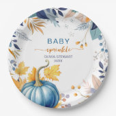 Blauer kleiner Kürbis-Baby-Sprinkle Pappteller (Vorderseite)