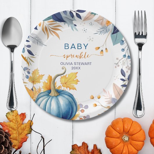Blauer kleiner Kürbis-Baby-Sprinkle Pappteller