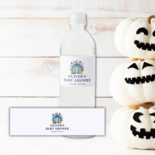 Blauer Kleiner Kürbis Herbst Junge Baby Shower Wasserflaschenetikett