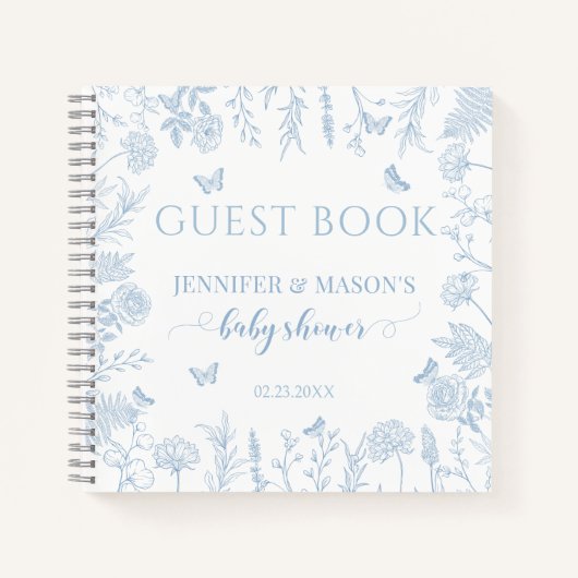 Blauer kleiner Schmetterling Baby Dusche Gästebuch Notizblock (Vorderseite)