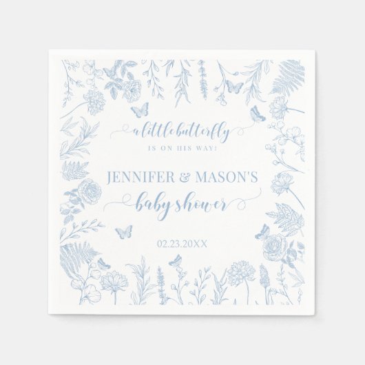 Blauer kleiner Schmetterling, elegante Babydusche Serviette (Vorderseite)