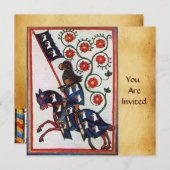 BLAUER KNIGHT AUF DEM HORSEBACK MEDIEVAL PARCHING EINLADUNG (Vorne/Hinten)