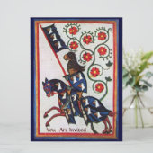 BLAUER KNIGHT AUF DEM HORSEBACK MEDIEVAL PARCHING EINLADUNG (Stehend Vorderseite)