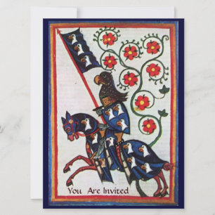 BLAUER KNIGHT AUF DEM HORSEBACK MEDIEVAL PARCHING EINLADUNG