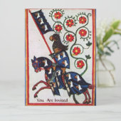 BLAUER KNIGHT AUF DEM HORSEBACK MEDIEVAL PARCHING EINLADUNG (Stehend Vorderseite)