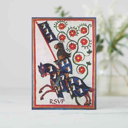 BLAUER KNIGHT AUF DER HORSEBACK MEDIEVAL PARCHING  EINLADUNG (Stehend Vorderseite)