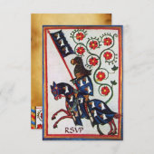 BLAUER KNIGHT AUF DER HORSEBACK MEDIEVAL PARCHING  EINLADUNG (Vorne/Hinten)