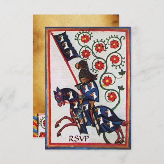 BLAUER KNIGHT AUF DER HORSEBACK MEDIEVAL PARCHING EINLADUNG (Vorne/Hinten)