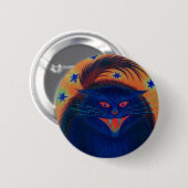 Blauer Knopf der beängstigenden Katze rund Button (Vorne & Hinten)