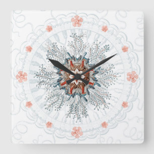 Blauer Knopf Qualle und Seestern Wall Clock Quadratische Wanduhr