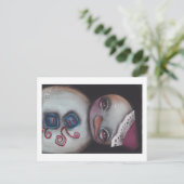 Blauer Knopf Snowman Postkarte (Stehend Vorderseite)