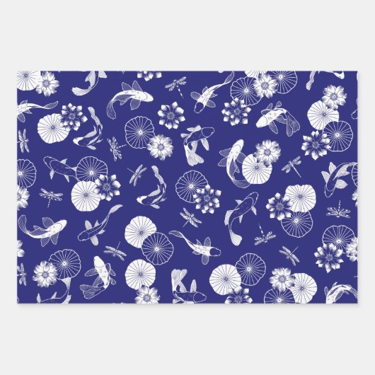 Blauer Koi-Fisch im Lotus-Teich-Muster Geschenkpapier Set (Vorderseite 2)