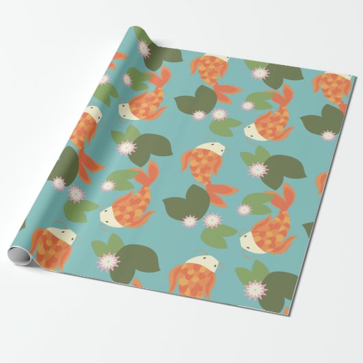 Blauer Koi Teich Geschenkpapier (Ungerollt)