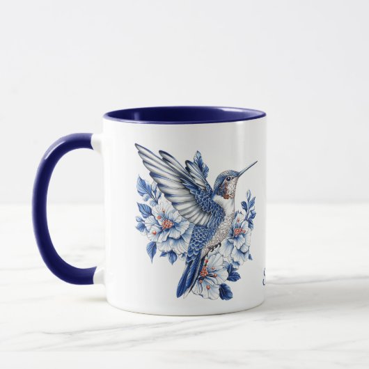 Blauer Kolibri Blumenmonogramm Tasse (Links)