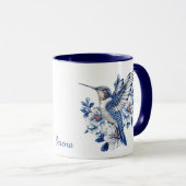 Blauer Kolibri Blumenmonogramm Tasse (VorderseiteRechts)