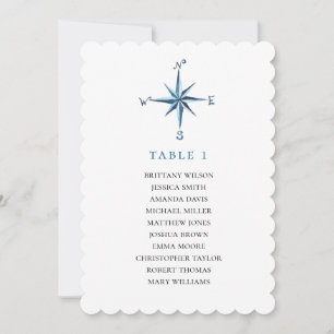 Blauer Kompass Sitzplan. Nautischer Hochzeitsplan Einladung