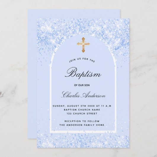 Blauer Konfetti Einladung (Vorne/Hinten)