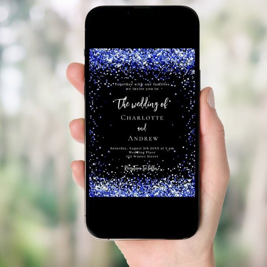 Blauer Konfetti Hochzeit Einladung