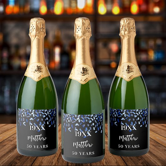 Blauer Konfetti Name der Schwarzen Marine Jahre Ty Schaumweinetikett