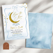 Blauer Koquette mit Handzeichen über der Mond Baby Einladung
