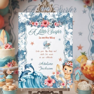Blauer Korallen-Tropischer Kleiner Surfer-Baby-Par Einladung