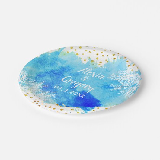 Blauer Korallenriff Goldmedaille Pappteller (Schrägansicht)