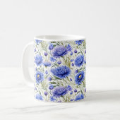 Blauer Kornblume Nahtloses Muster, blaue Blume Kaffeetasse (Vorderseite Links)