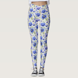 Blauer Kornblume Nahtloses Muster, blaue Blume Leggings