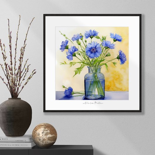 Blauer Kornblume Stapelknopf Wasserfarbe Druck Poster