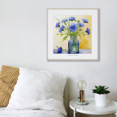 Blauer Kornblume Stapelknopf Wasserfarbe Druck Poster