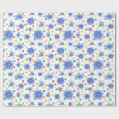 Blauer Kornblumen Multicfarbene Punkte Ostern Geschenkpapier (Flach)