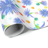 Blauer Kornblumen Multicfarbene Punkte Ostern Geschenkpapier (Rolleneckpunkt)