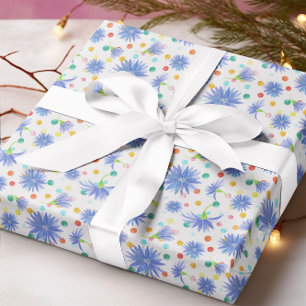 Blauer Kornblumen Multicfarbene Punkte Ostern Geschenkpapier