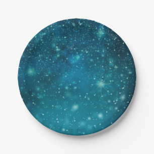 Blauer kosmischer Weltraum Sternenhimmel Sterne Pappteller