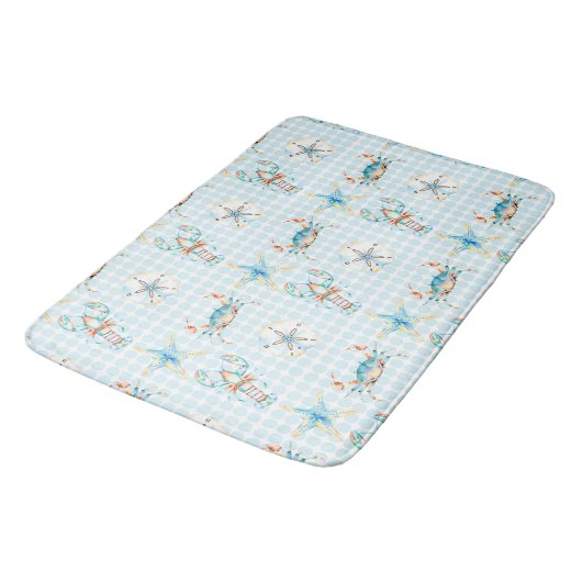 Blauer Krabben, Hummer, Starfish, Sand Dollar Badematte (Schrägansicht)