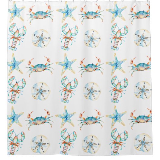 Blauer Krabben, Hummer, Starfish, Sand Dollar Duschvorhang (Vorderseite)
