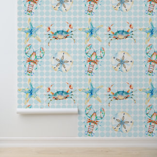 Blauer Krabben, Hummer, Starfish, Sand Dollar Tapete