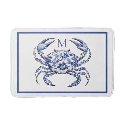 Blauer-Krabben-Küstennautik-Monogramm Badematte (Vorderseite)