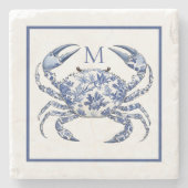 Blauer-Krabben-Küstennautik-Monogramm Steinuntersetzer (Vorderseite)