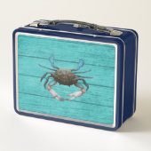 Blauer Krabben Türkis Metal Lunchbox (Rückseite)