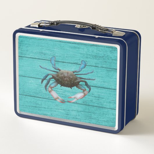 Blauer Krabben Türkis Metal Lunchbox (Rückseite)