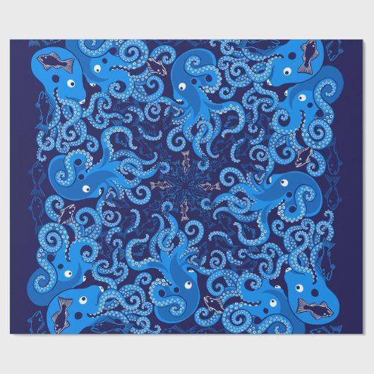 Blauer Kraken Geschenkpapier (Flach)