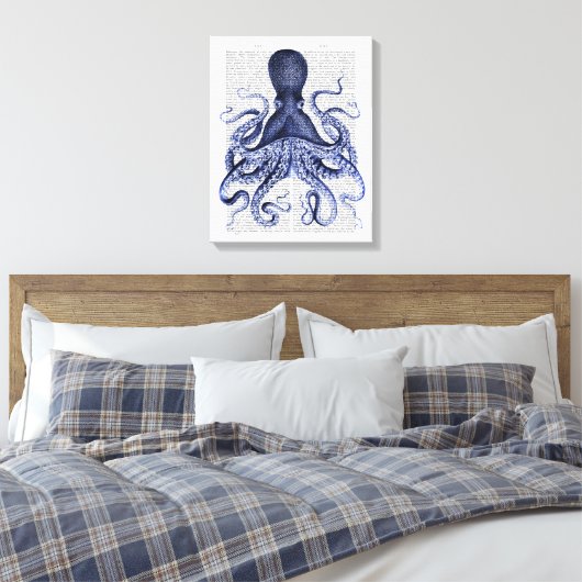 Blauer Kraken Leinwanddruck (Insitu (Schlafzimmer))